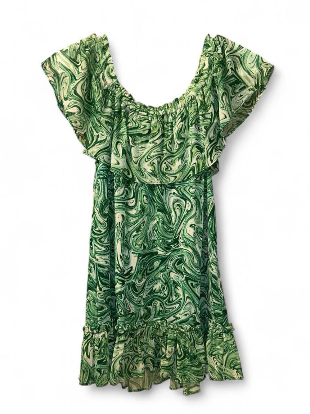 Michael Kors Green Marble Off-Shoulder Tunic Dress